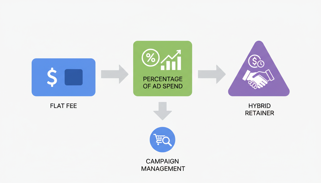 Visual comparison of Google Ads management pricing model options