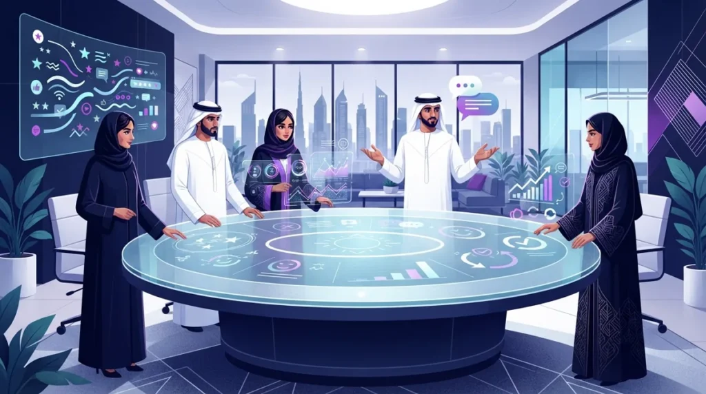 Dubai business team coordinating an online reputation recovery workflow
