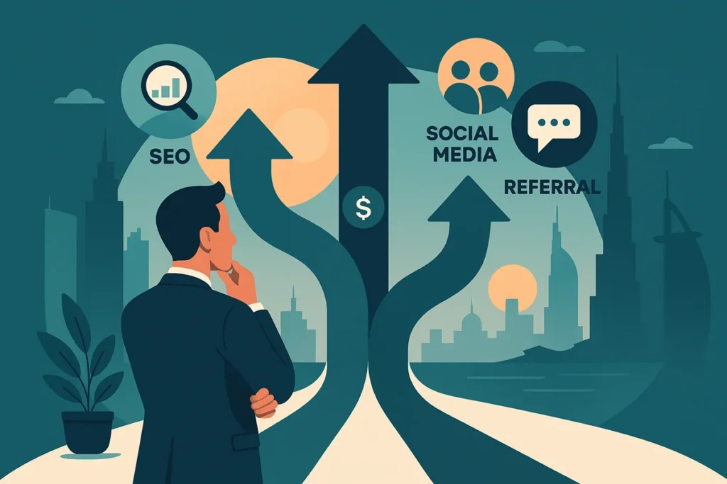 UAE business comparing website SEO with marketing alternatives